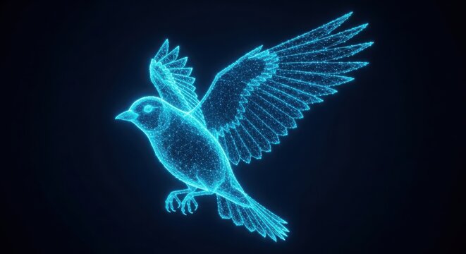 A blue bird flying through the air with its wings spread illustration