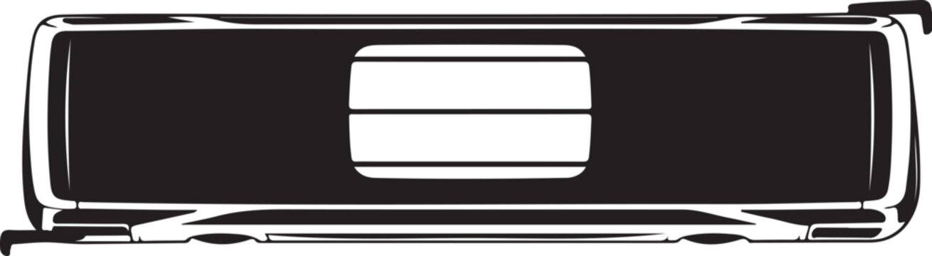 Metallic rectangle icon, chrome button, silver frame, black background