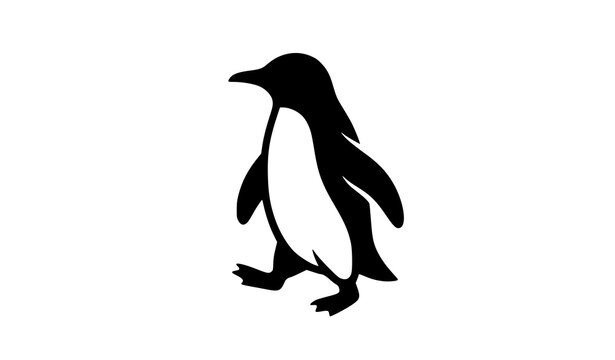 A black silhouette of a penguin walking on a white background