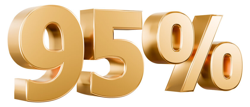Shiny gold 95 percent sign 3D graphic