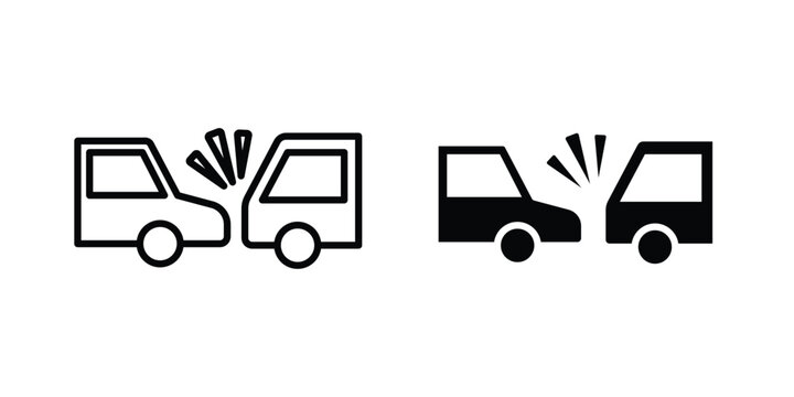 Rear end collision icon design illustrator set. Icons in line and clipart