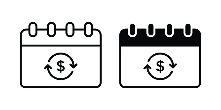 Recurring payment icon design illustrator set. Icons in line and clipart