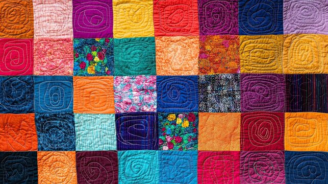 A patchwork quilt with various vibrant colors and patterns, symbolizing the diversity and beauty of individuals with Down syndrome,
