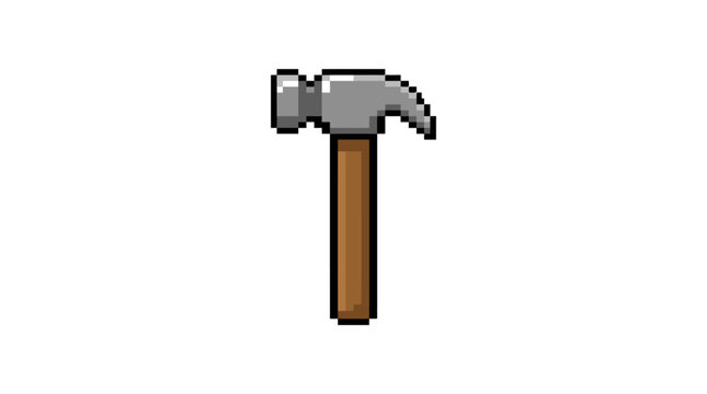 Pixel art hammer, retro tool icon