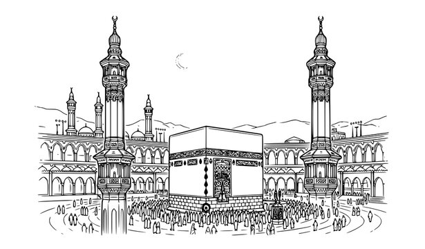 Illustration of the kaaba and masjid al haram in mecca saudi arabia