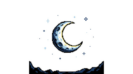 Pixel Art Crescent Moon and Stars © Alis