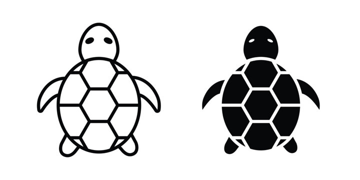 Sea turtle icon design illustrator set. Icons in line and clipart