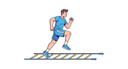 Fototapeta premium Man Running on Ladder Drill.