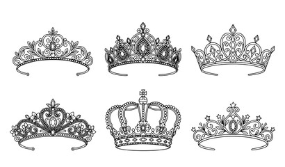 Collection of six royal tiara and crown illustrations © vector design 