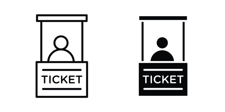 Ticket window icon design illustrator set. Icons in line and clipart