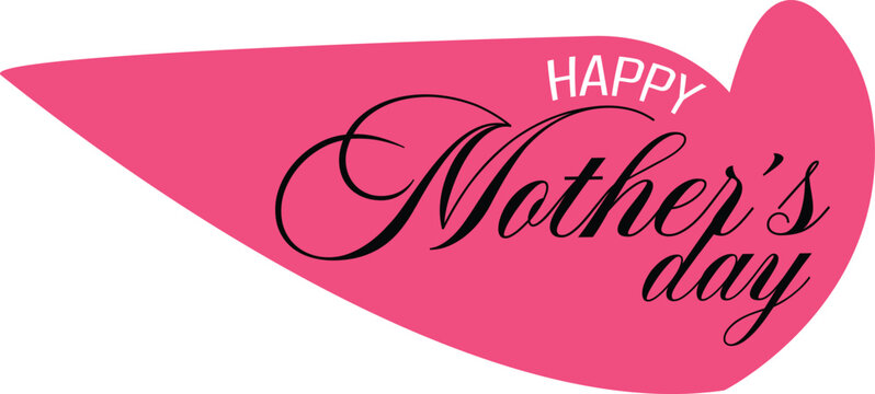 Happy mothers day pink banner with beautiful cursive typography isolated on white background.