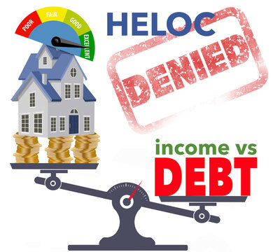 A ton of home equity and a near perfect credit score do not guarantee approval for a home equity loan or a home equity line of credit  (HELOC)) . Income to debt ratios are a major factor i