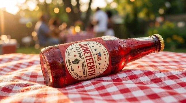 Juneteenth celebration drink on red picnic table setting with blurred background