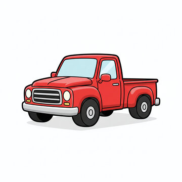 Red Vintage Pickup Truck Illustration, Big Bold Cartoon Style Vector on White Background

