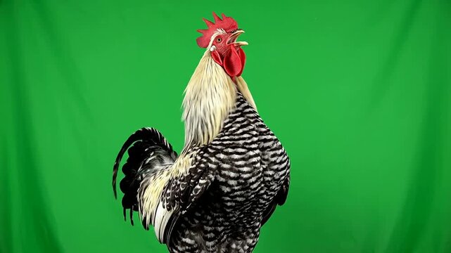 Rooster Crowing and Posing on Green Screen