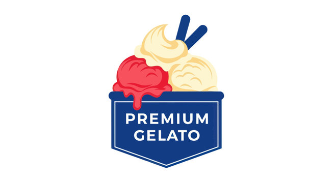 Premium Gelato Ice Cream Logo with Red and Vanilla Flavors