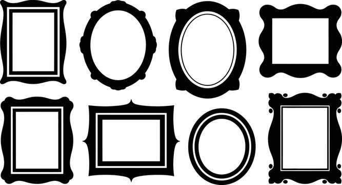 Various ornate picture frames arranged on a plain surface for decoration