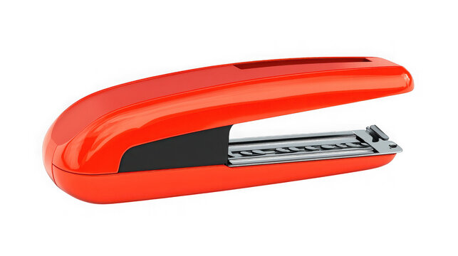 Red stapler isolated on white background