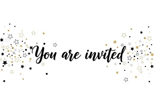 elegant gold glitter invitation card with you are invited text on white background