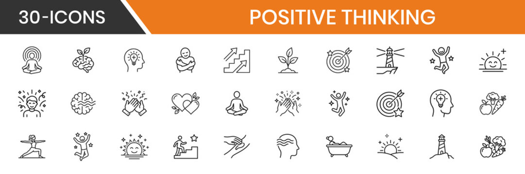 Positive Thinking And Self Care Thin Line Icons
