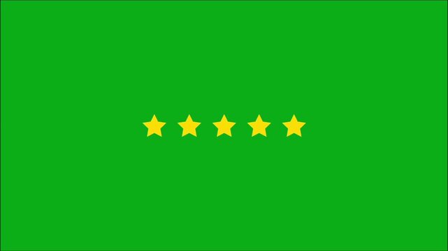 five-star review display with glowing golden icons, customer satisfaction concept, feedback rating interface, green screen background