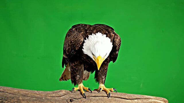 Bald Eagle Sits on Branch with Green Screen Background