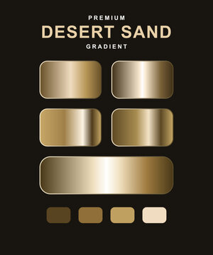 Desert sand gradient swatches for luxury graphic design. Metallic gold and bronze color palette with rounded rectangles on dark background for UI and web projects.