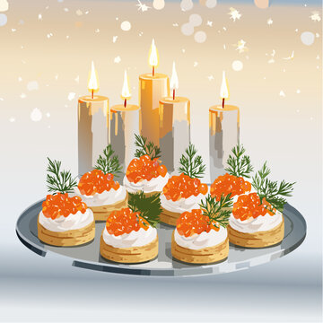 Festlich angerichtete Lachs-Canap&eacute;s mit Frischk&auml;se, Dill und Kaviar