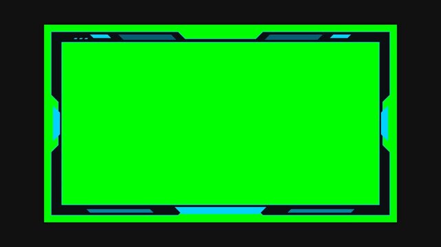 Futuristic gaming frame border with glowing light sweep effect over a green screen background for video editing and content creation