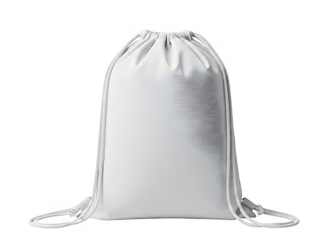 White fabric drawstring bag for sports and fitness equipment storage isolated on transparent background