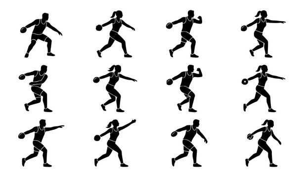 Discus Throw Athlete Silhouette Vector Icon Set for Olympic Sports and Athletics Design