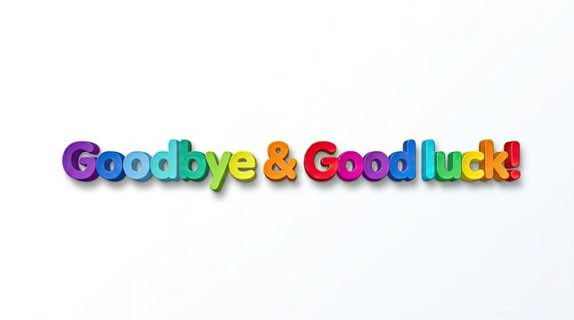 Colorful three dimensional letters spelling out goodbye and good luck in a bright professional studio photograph for any farewell card