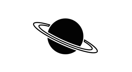 Stylized Saturn Planet Icon, Simple Silhouette, Space Exploration Concept © yati