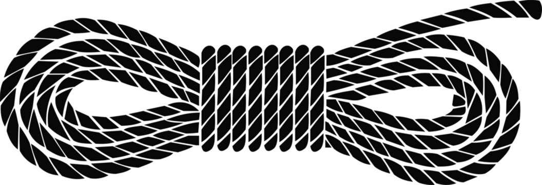  Coiled climbing rope for mountain safety, mountaineering equipment, rescue gear, and outdoor rock climbing adventure.