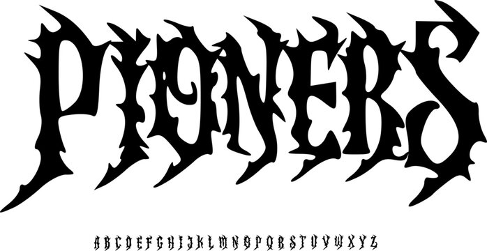 Pioners Extreme Gothic Font Alphabet &ndash; Sharp Thorn Display Typeface with Brutal Dark Style for Metal Band Logos, Album Covers, Gaming Branding & Aggressive Typography Design