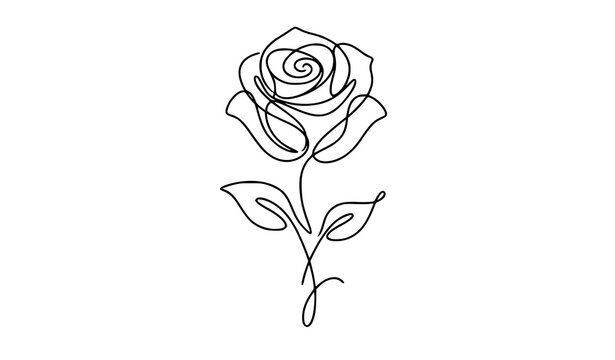 Mothers day heart rose one line outline minimalist floral vector