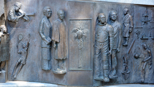 COLUMBIA SOUTH CAROLINA USA JUNE 23 2016: Details of monument to the African-American history from the Middle Passage, to the fight for freedom in the Civil War by Ed Dwight of Colorado