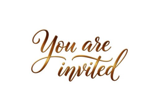 elegant gold calligraphy invitation card with you are invited text on white background
