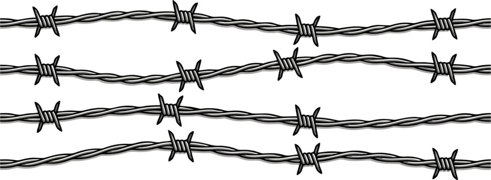 Barbed Wire Illustration Isolated on White Background, Security Barrier and Restriction Concept