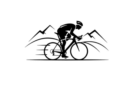 Velo sport logo cycle label minimal black and white sign cycling illustration bicycle landscape background mountains
