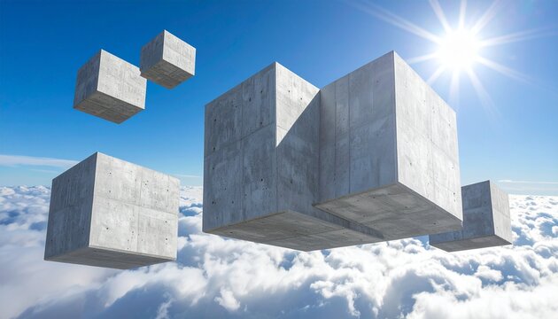 Weightless Concrete Blocks Blue Sky Fantasy