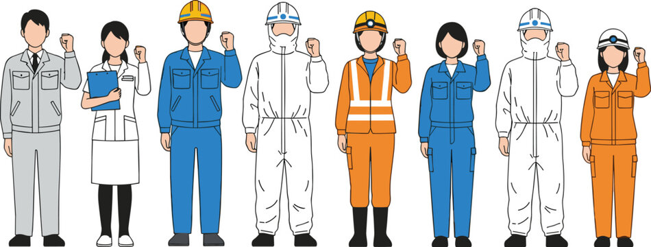 Professional teamwork decorative illustration collection, industry workforce artwork, collaboration design composition, diverse occupation motif vector set, unity graphics