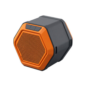 Isolated Hexagonal Portable Speaker On Transparent Background