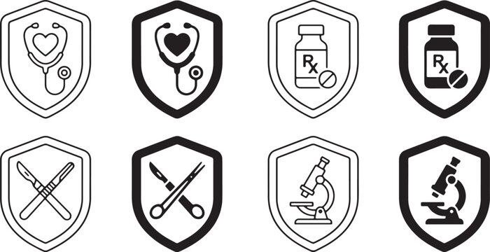 Art & Illustration,DNA science and medical laboratory icons with stethoscope and microscope symbols.