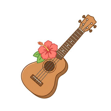 Isolated Ukulele With Hibiscus Flower On Transparent Background