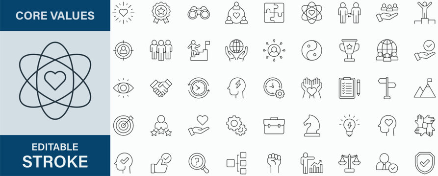 Core Values icon collection set. Editable stroke.
