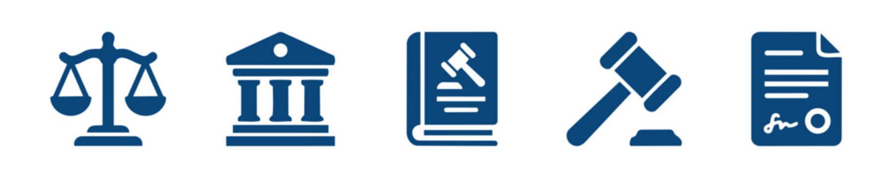Law Solid Icon Set, Legal Justice System Court and Attorney Services, Law Enforcement Regulation and Legal Process, Judiciary Rights and Compliance UI UX Interface Icons