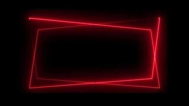 Abstract neon red color frame on black background. Spectrum looped animation fluorescent ultraviolet light glowing neon, web neon box pattern LED screens projection technology.