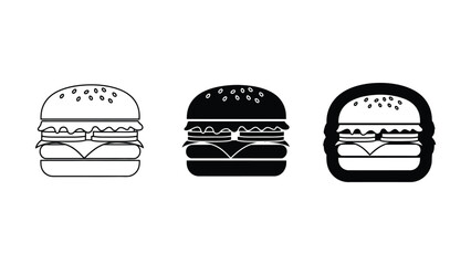 Fototapeta premium Collection of three hamburger icons with different design styles: outline, solid fill, and outlined with background