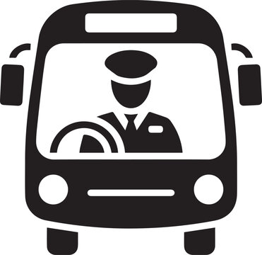 Bus driver wearing uniform and hat driving a bus Vector